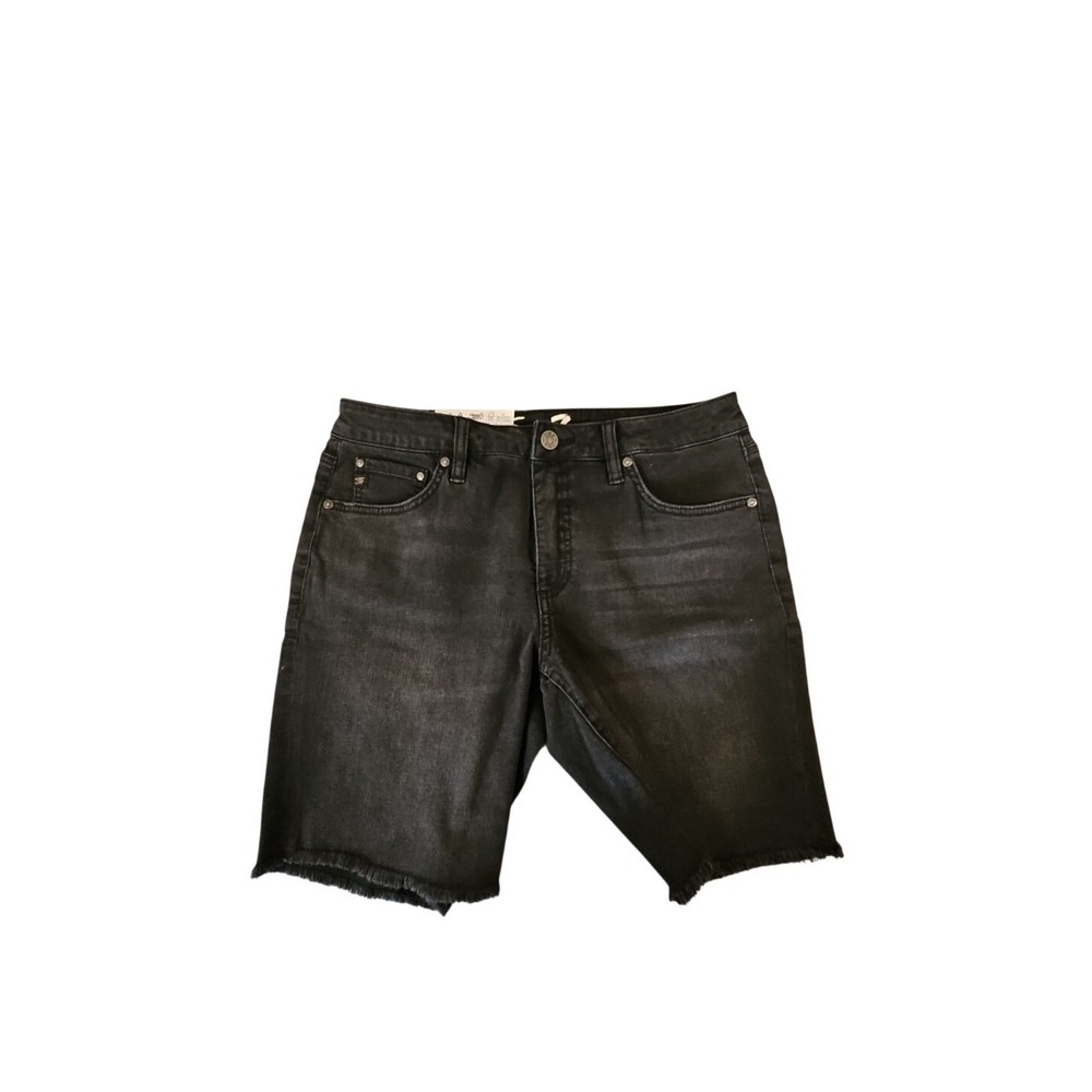Seven7 Womens Relaxed Bermuda Denim Shorts Mid Rise Fray Hem Black Size 6 NWT